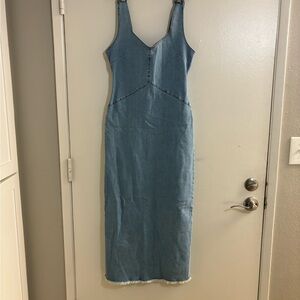 Forever 21-New-Frayed Denim Maxi Dress Light Denim Size: Medium